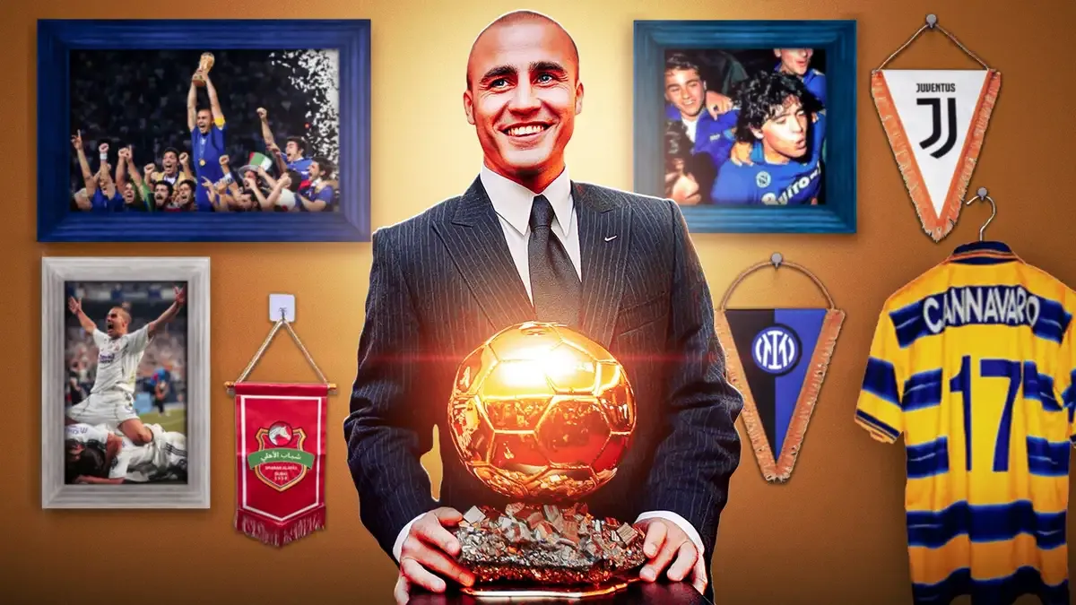 Hình ảnh trung vệ Fabio Cannavaro thực hiện pha tắc bóng đẳng cấp khi còn thi đấu cho Juventus, minh chứng cho tầm ảnh hưởng tại câu lạc bộ.