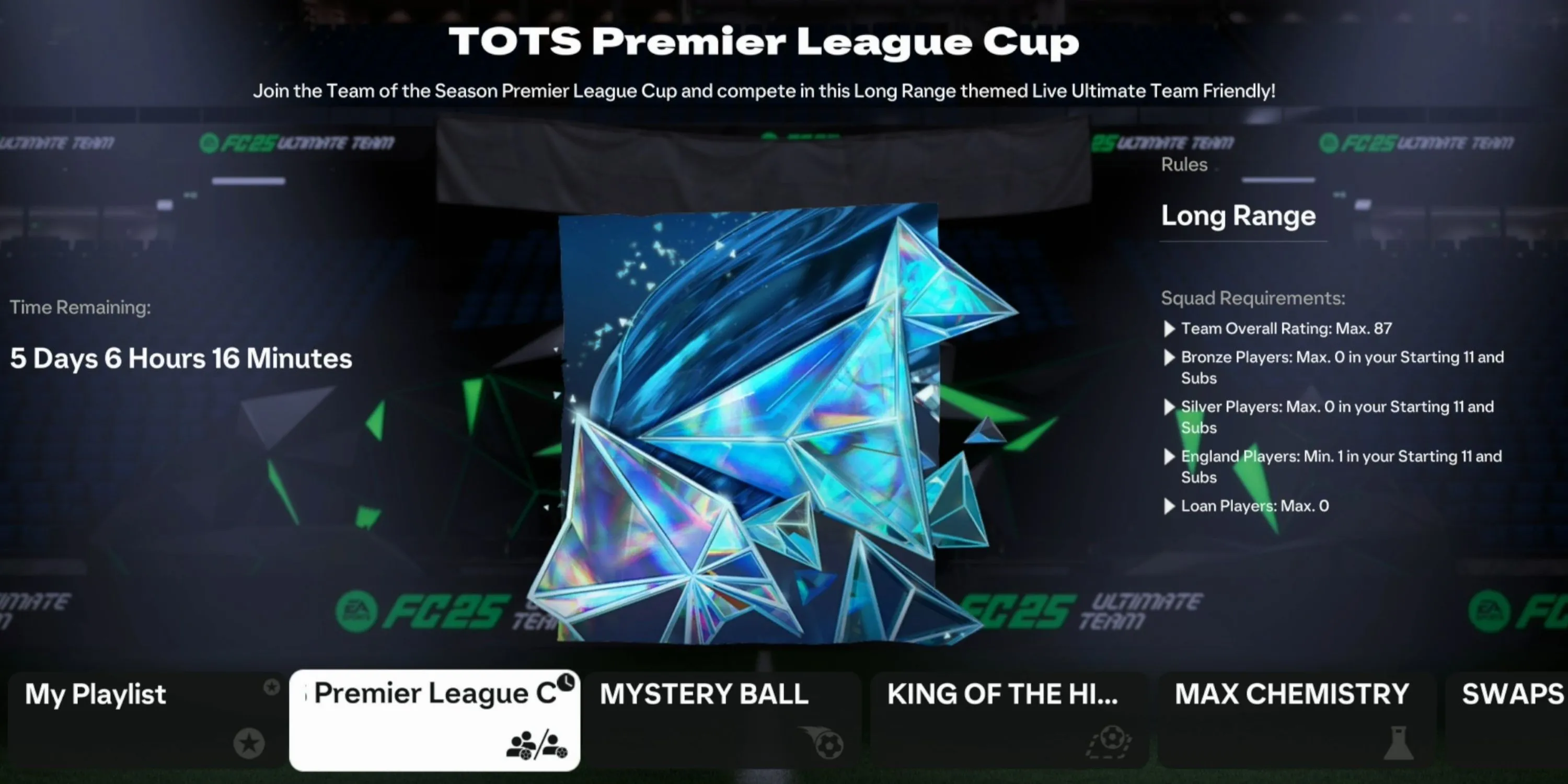 Giao diện mục tiêu TOTS Premier League Cup trong EA FC 25 với yêu cầu đội hình