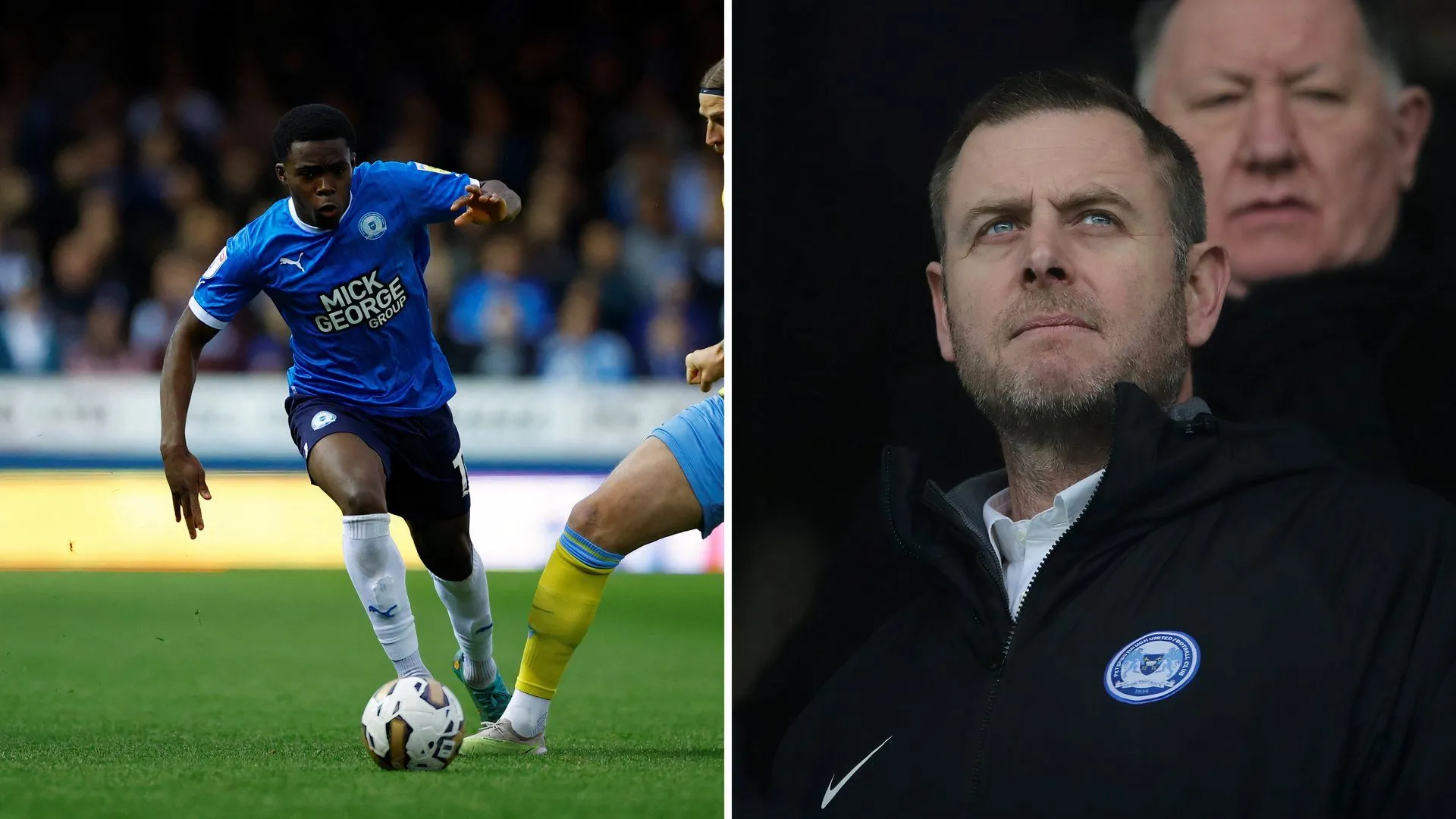 Kwame Poku và Chủ tịch Darragh MacAnthony của Peterborough United