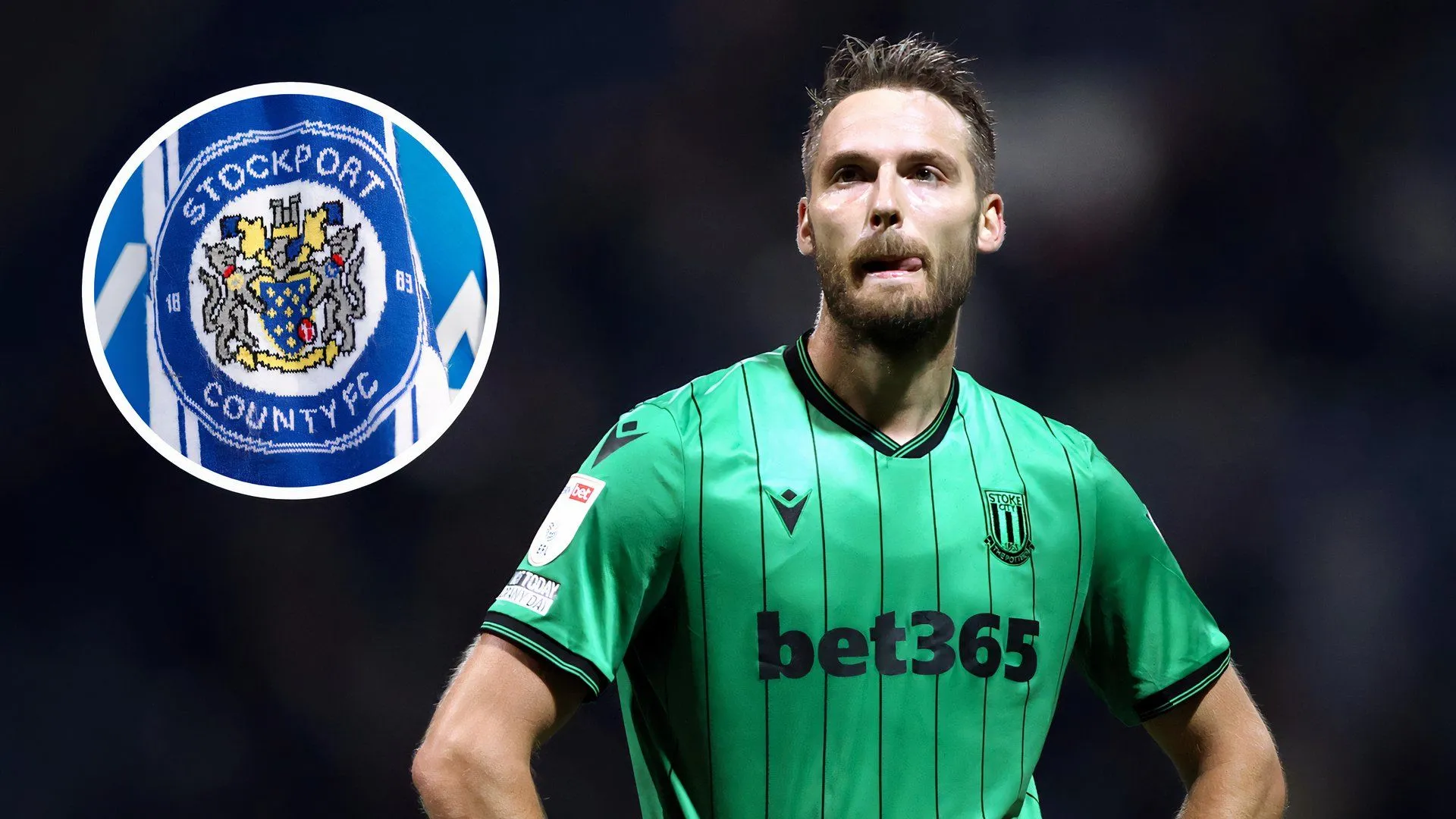 Nick Powell và huy hiệu Stockport County