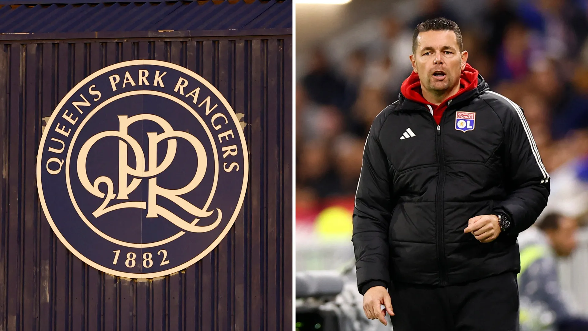 Pierre Sage và logo QPR, gợi ý về tương lai tại Loftus Road