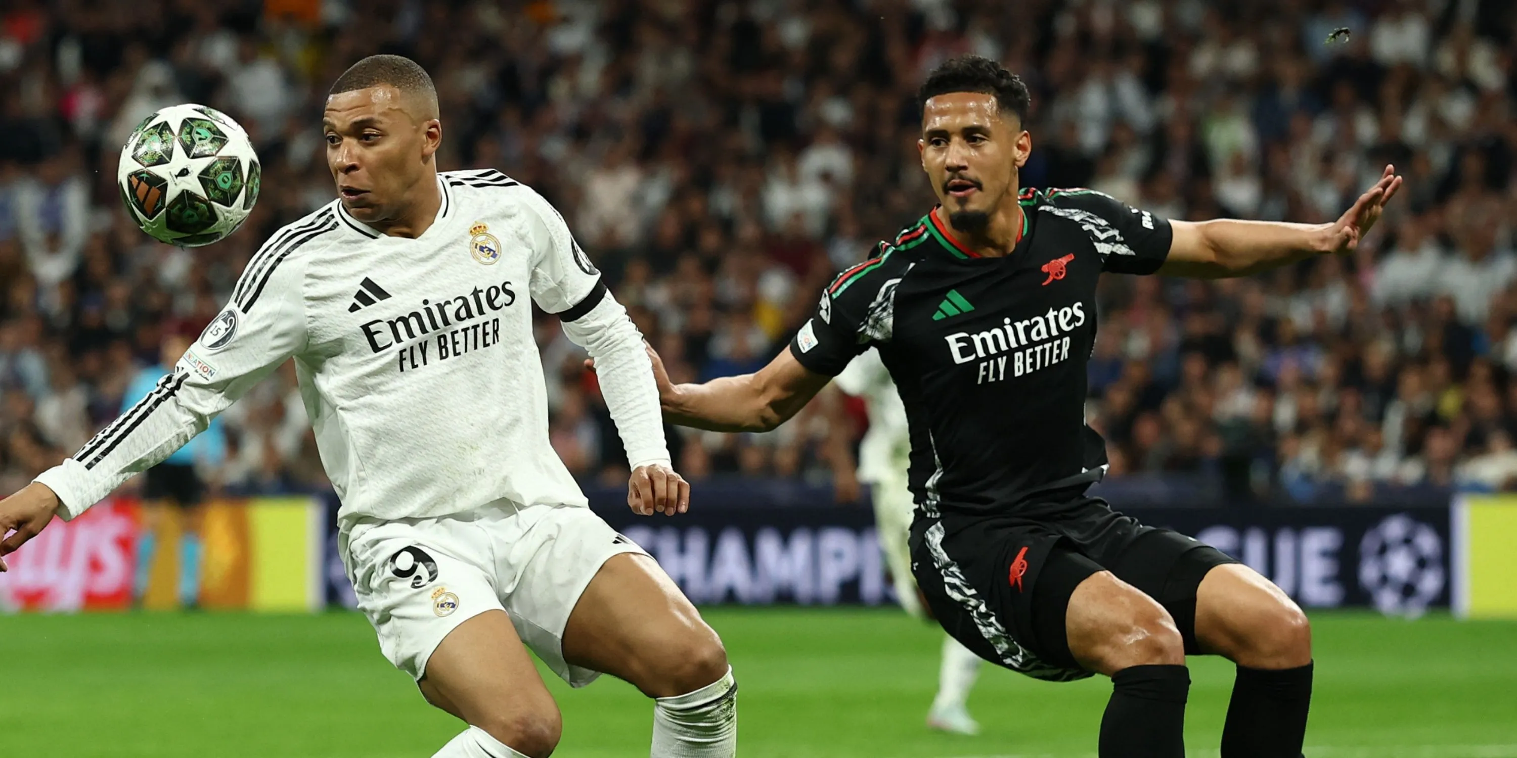 William Saliba thi đấu cho Arsenal tại Champions League - mục tiêu của Real Madrid