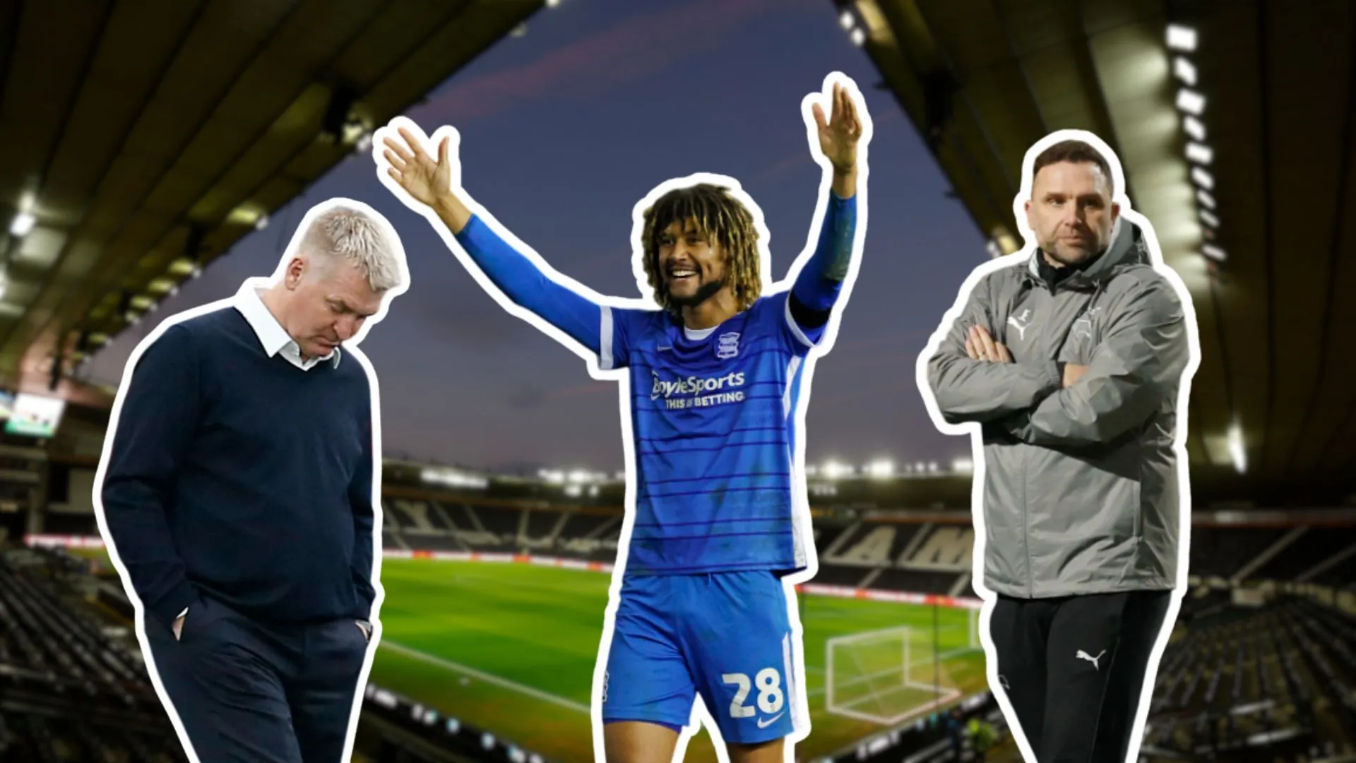 John Eustace và các nhân vật chủ chốt của Derby County tại sân Pride Park
